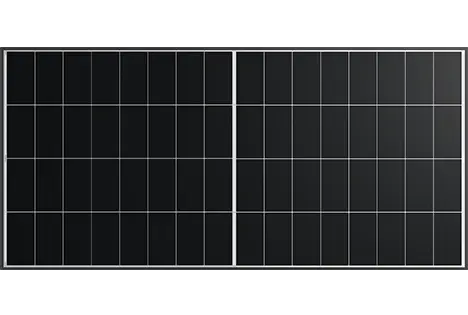 ハンファジャパンの太陽光パネル Re.RISE-NBC MS290の外観。横長の黒いパネル