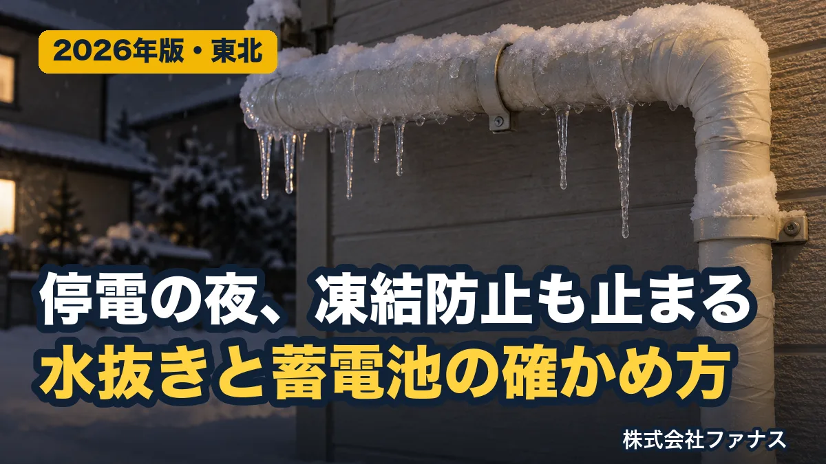 冬の停電で凍結防止ヒーターが止まる|水抜きと蓄電池